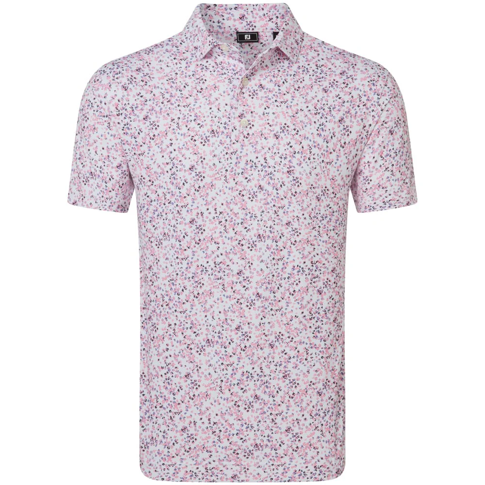 FootJoy Watercolour Floral Print Pique Polo Shirts - White/Pink Pop/Black