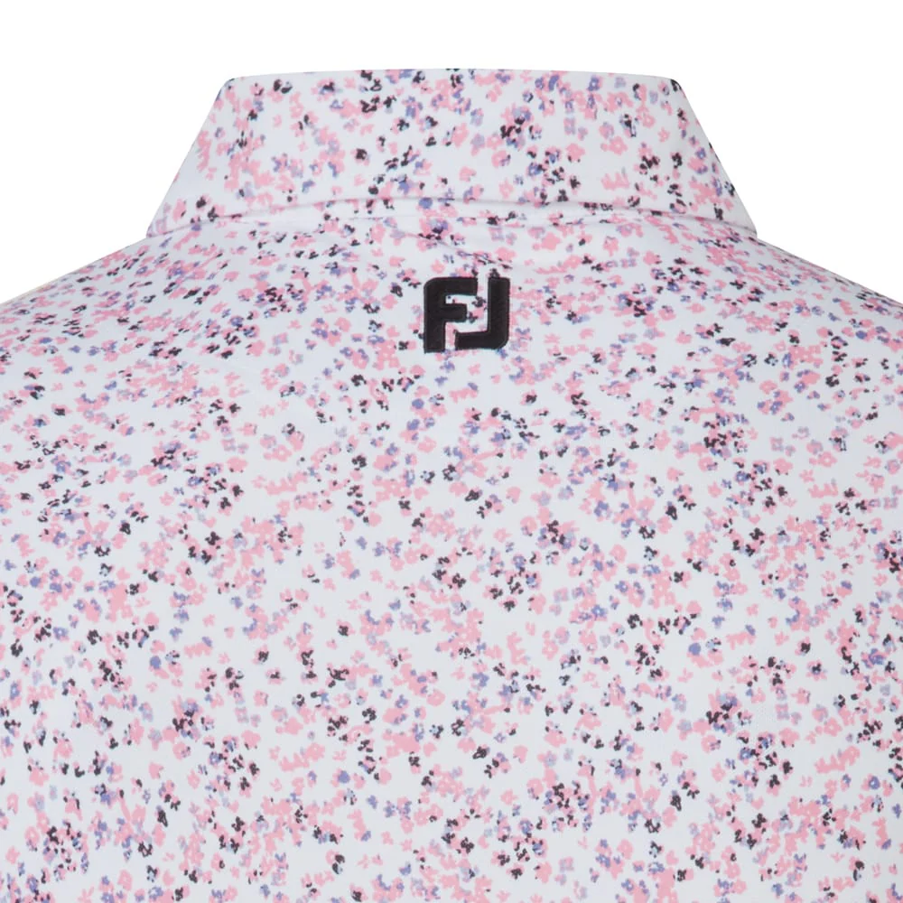 FootJoy Watercolour Floral Print Pique Polo Shirts - White/Pink Pop/Black - Image 4