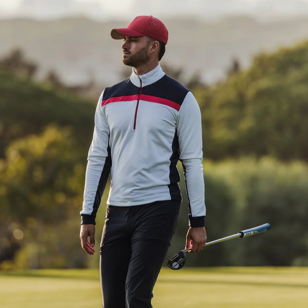 Galvin Green Dean 1/4 Zip Pullover - White/Navy/Red - Image 7