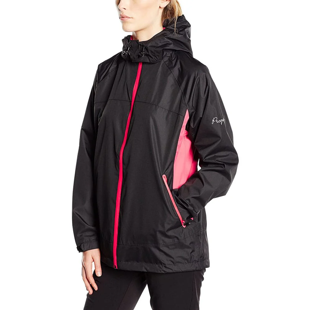 ProQuip Sophie Ultralite Ladies Waterproof Jacket - Black/Coral - Image 4