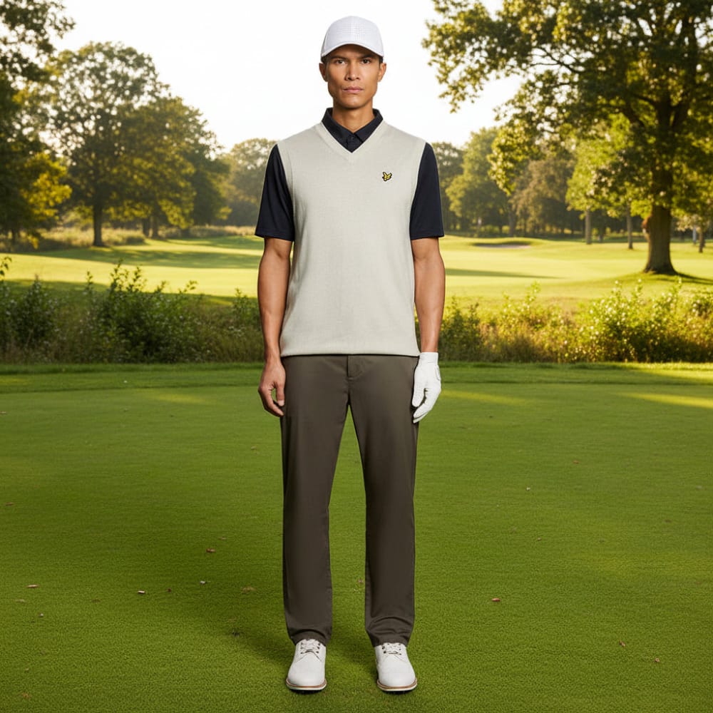 Lyle & Scott Golf V Neck Light Weight Vest - Cloud - Image 5