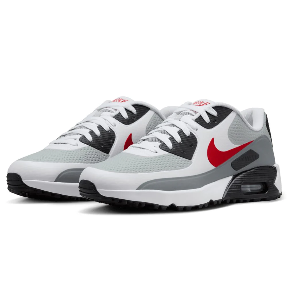 Nike Air Max 90 G Waterproof Spikeless Shoes - White/Fire Red/Light Smoke Grey - Image 2