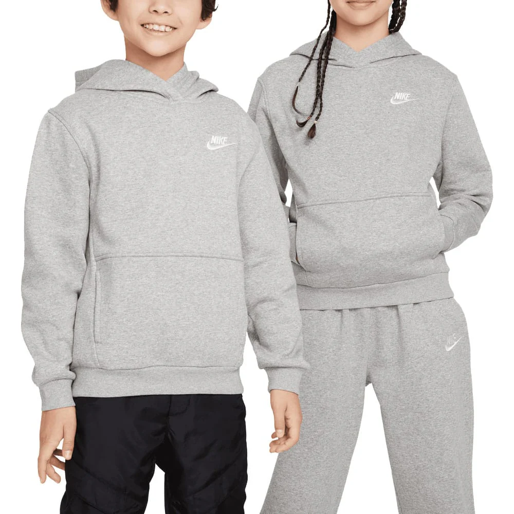 Nike Junior Sportswear Club Fleece Hoodie - Dark Grey Heather/White - Image 6