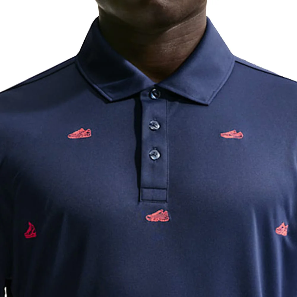 Nike Par 5 Dri-Fit Shoe Embroidered Polo Shirt - College Navy/Hot Lava - Image 3