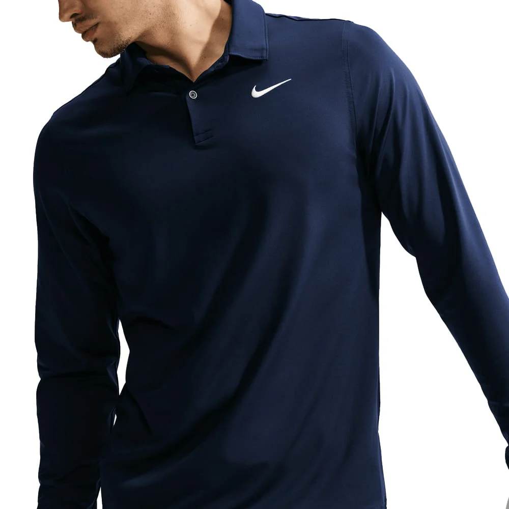 Nike Dri-Fit Velocity Long Sleeve Polo Shirt - College Navy/White - Image 2