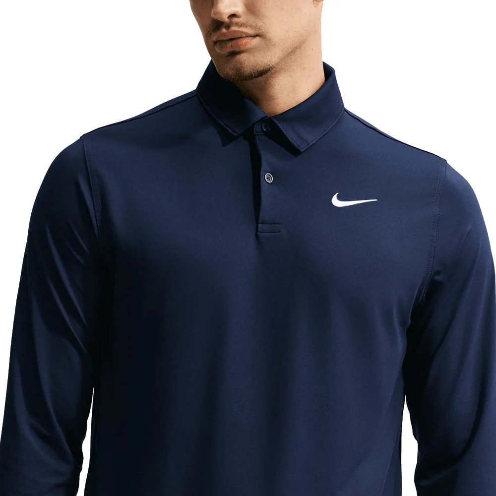 Nike Dri-Fit Velocity Long Sleeve Polo Shirt - College Navy/White - Image 3