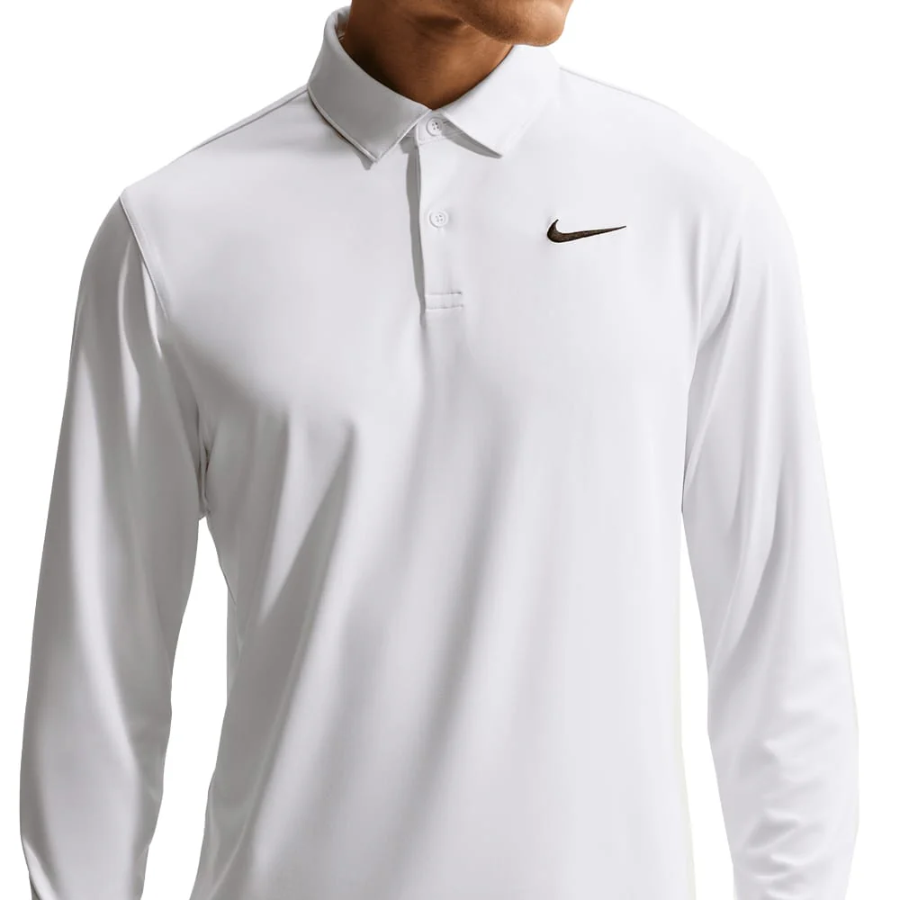 Nike Dri-Fit Velocity Long Sleeve Polo Shirt - White/Black - Image 3