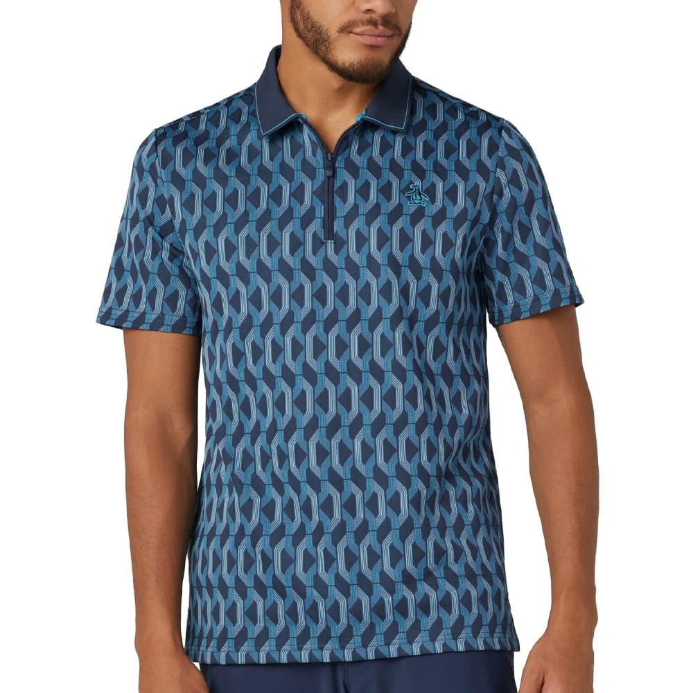 Original Penguin All Over YD Jacquard Colour Block Polo Shirt - Black Iris - Image 4