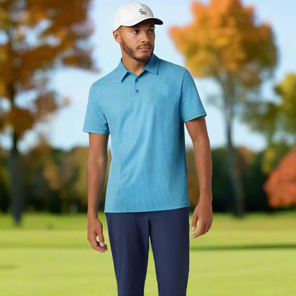 Original Penguin Dimensional "Pete"  Tee Twill Print Polo Shirt - Caribbean Sea - Image 6