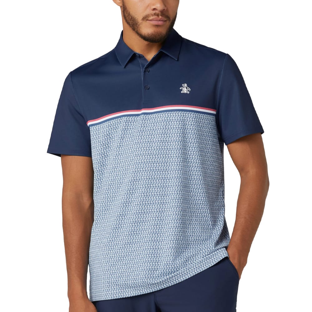 Original Penguin Engineered "P" Colour Block Print Polo Shirt - Black Iris - Image 3
