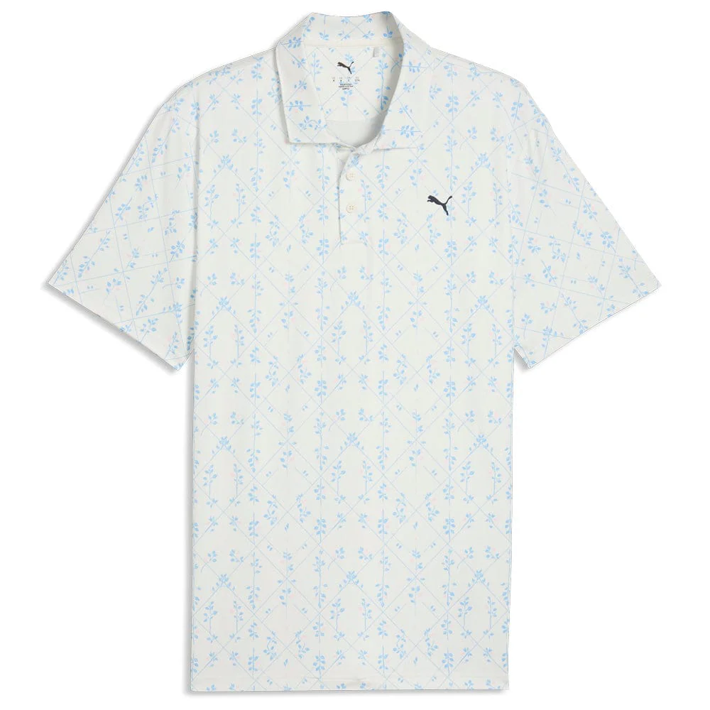 Puma Cloudspun Argyle Bloom Polo Shirt  - Warm White/Team Light Blue