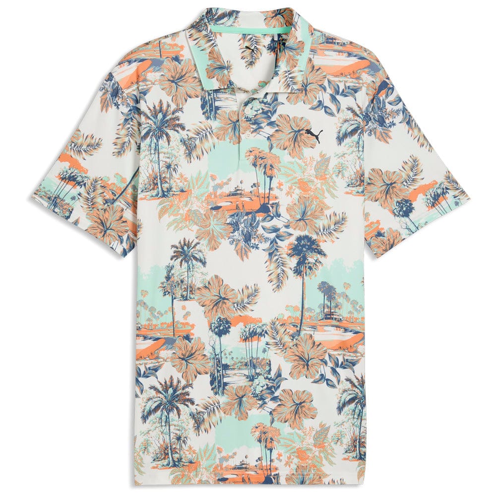 Puma Cloudspun Palm Polo Shirt - Warm White/Mint Jelly/Melon Glow