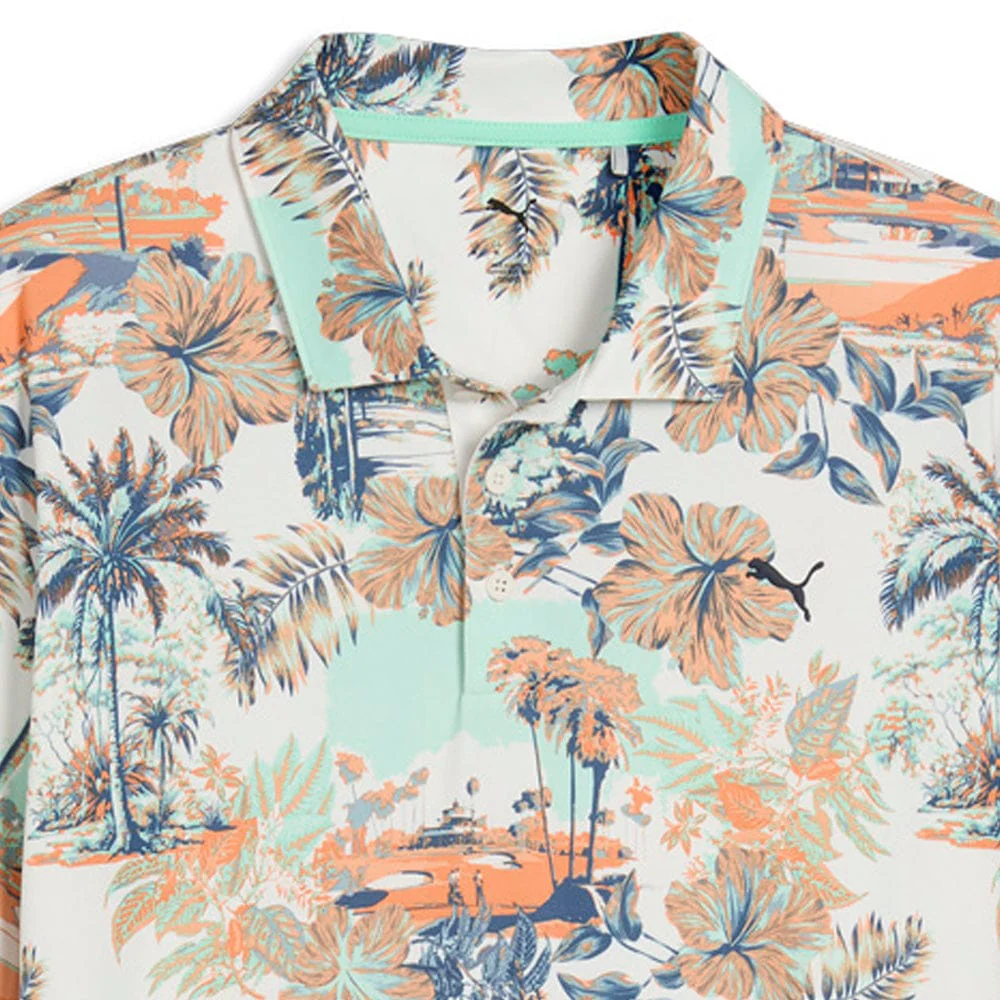 Puma Cloudspun Palm Polo Shirt - Warm White/Mint Jelly/Melon Glow - Image 3