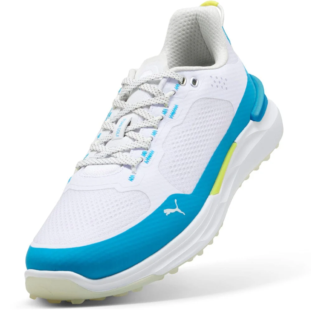 Puma IGNITE Elevate X Waterproof Spikeless Shoes - Puma White/Speed Blue/Apple Spritz - Image 4