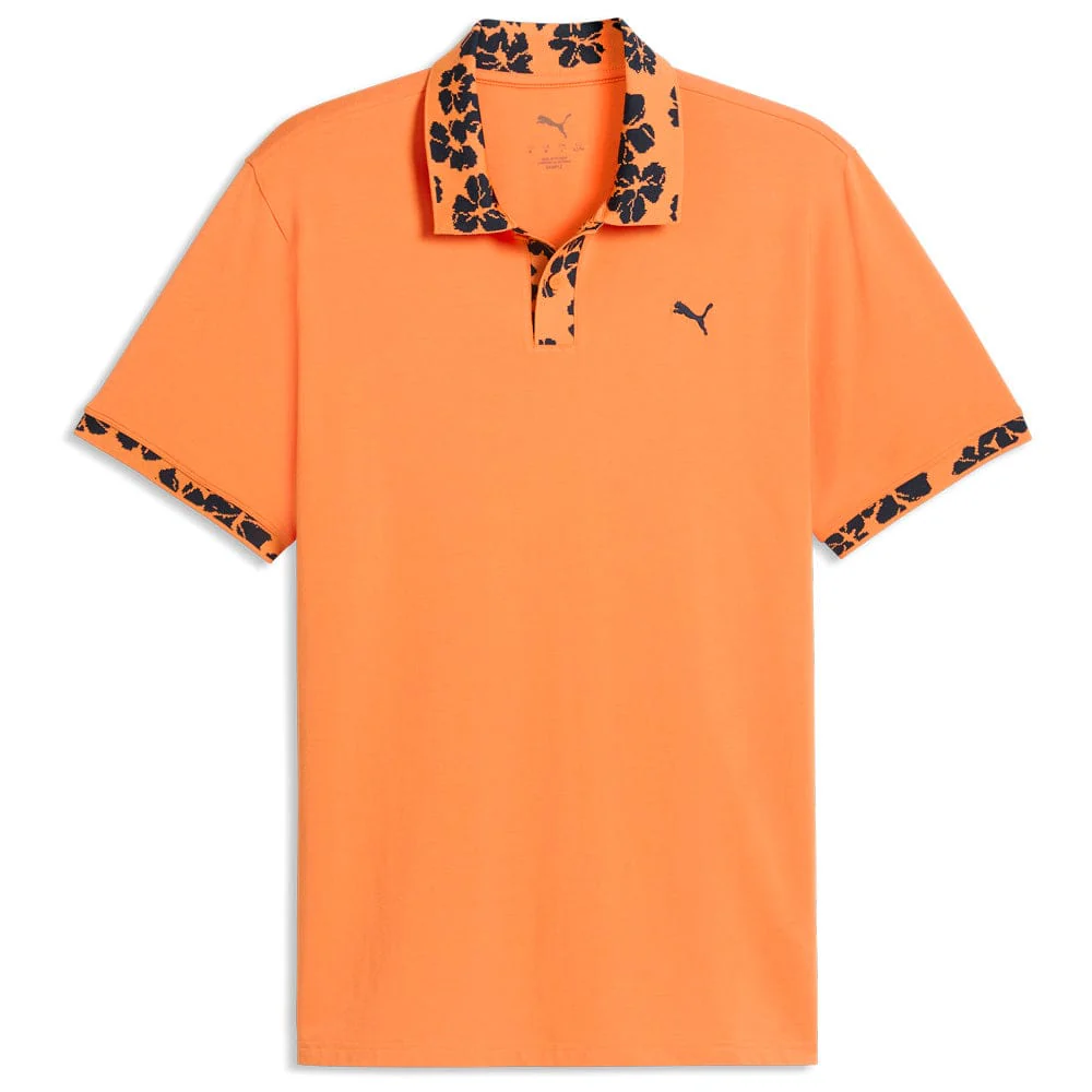 Puma Modalon Floral Rib Polo Shirt  - Melon Glow/Deep Navy