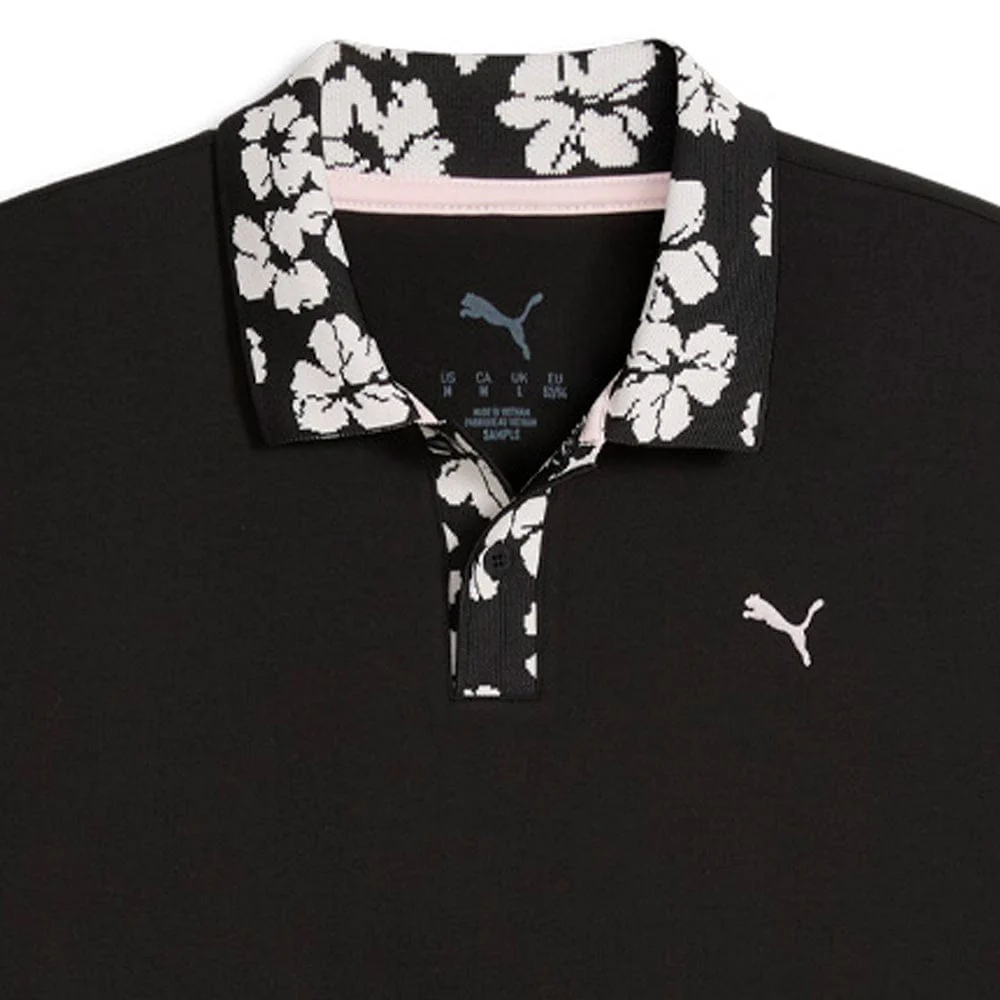 Puma Modalon Floral Rib Polo Shirt  - Puma Black/Rose Blossom - Image 3