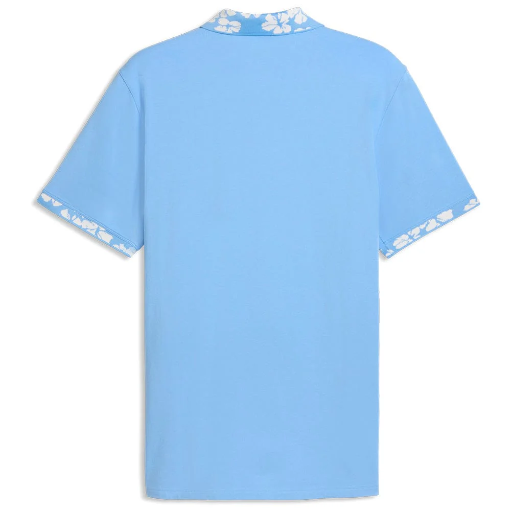 Puma Modalon Floral Rib Polo Shirt - Team Light Blue/Warm White - Image 2