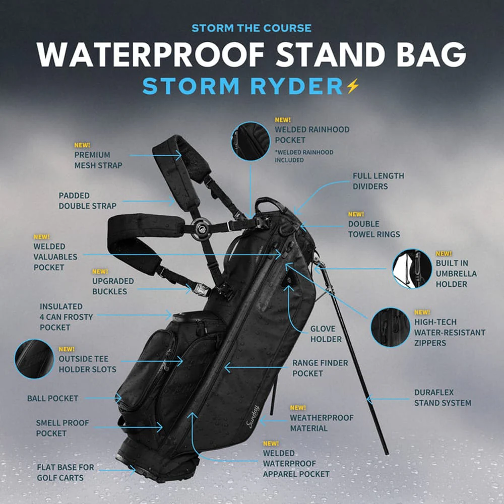 Sunday Golf Storm Ryder Waterproof Stand Bag - Black - Image 6