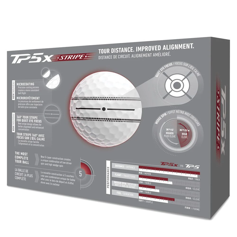 TaylorMade TP5x Stripe Golf Balls - White - 12 Pack - Image 5