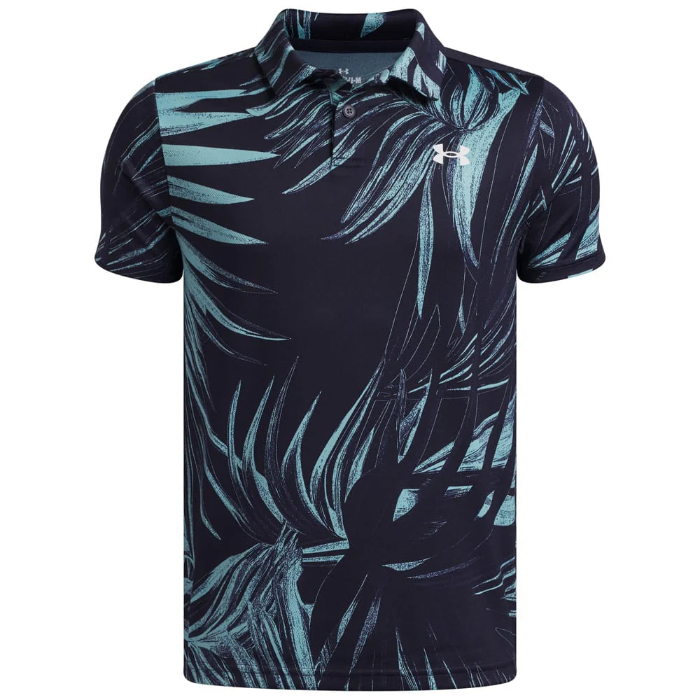 Under Armour Boys Matchplay Printed Polo Shirt - Midnight Navy/Blue Haze/White