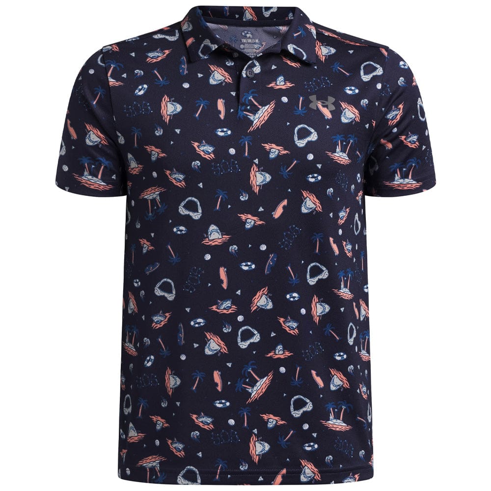 Under Armour Boys Matchplay Printed Polo Shirt - Midnight Navy/Posh Pink/Castlerock