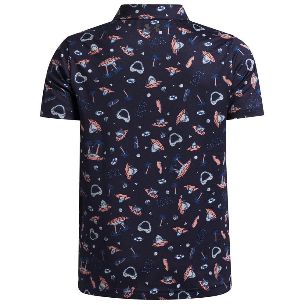 Under Armour Boys Matchplay Printed Polo Shirt - Midnight Navy/Posh Pink/Castlerock - Image 3