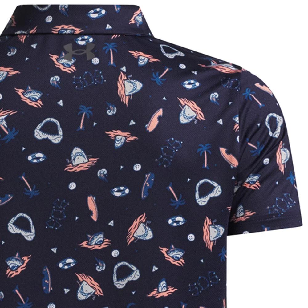 Under Armour Boys Matchplay Printed Polo Shirt - Midnight Navy/Posh Pink/Castlerock - Image 4