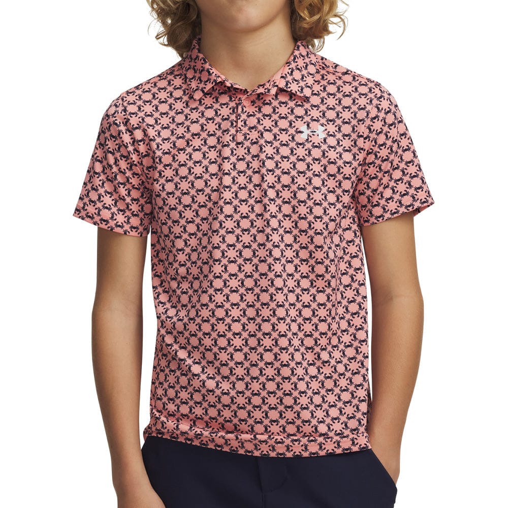 Under Armour Boys Matchplay Printed Polo Shirt - Posh Pink/Midnight Navy/White - Image 4
