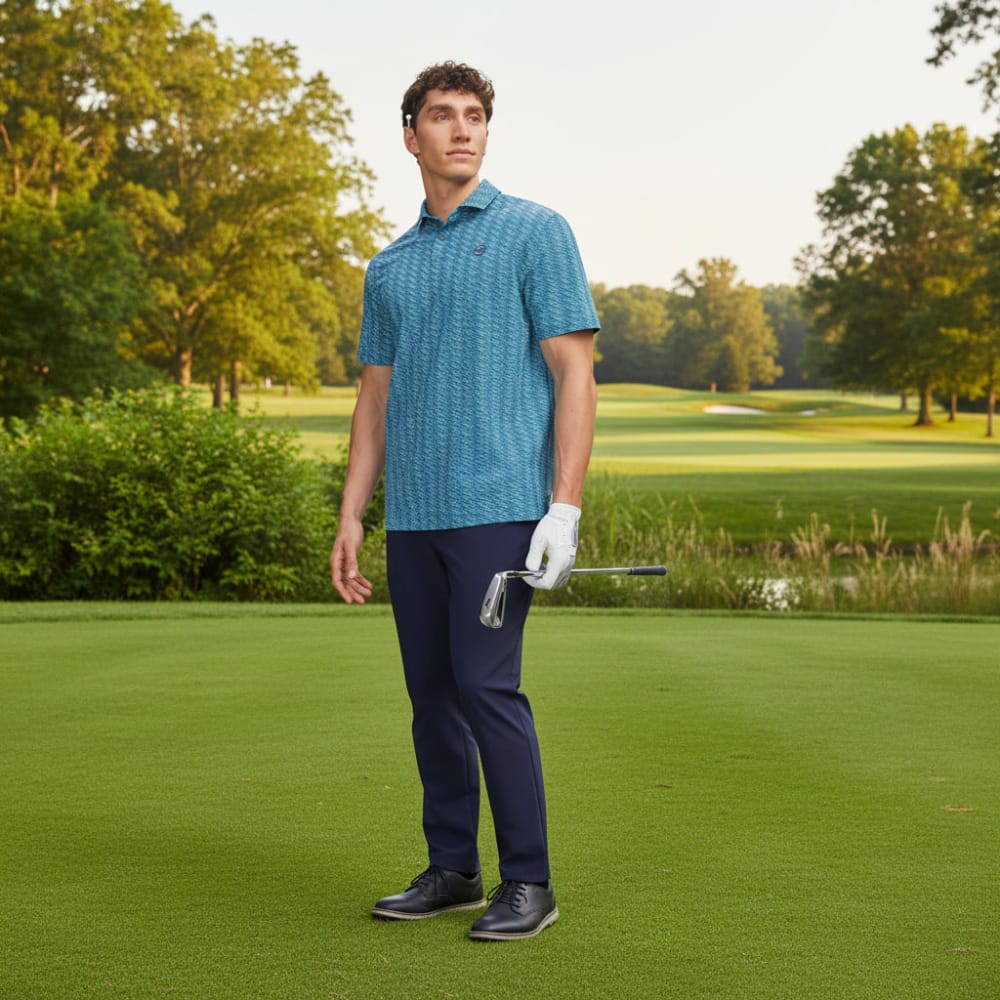 Under Armour Drive Chill Printed Polo Shirt - Boundless Blue/Blue Haze/Midnight Navy - Image 4