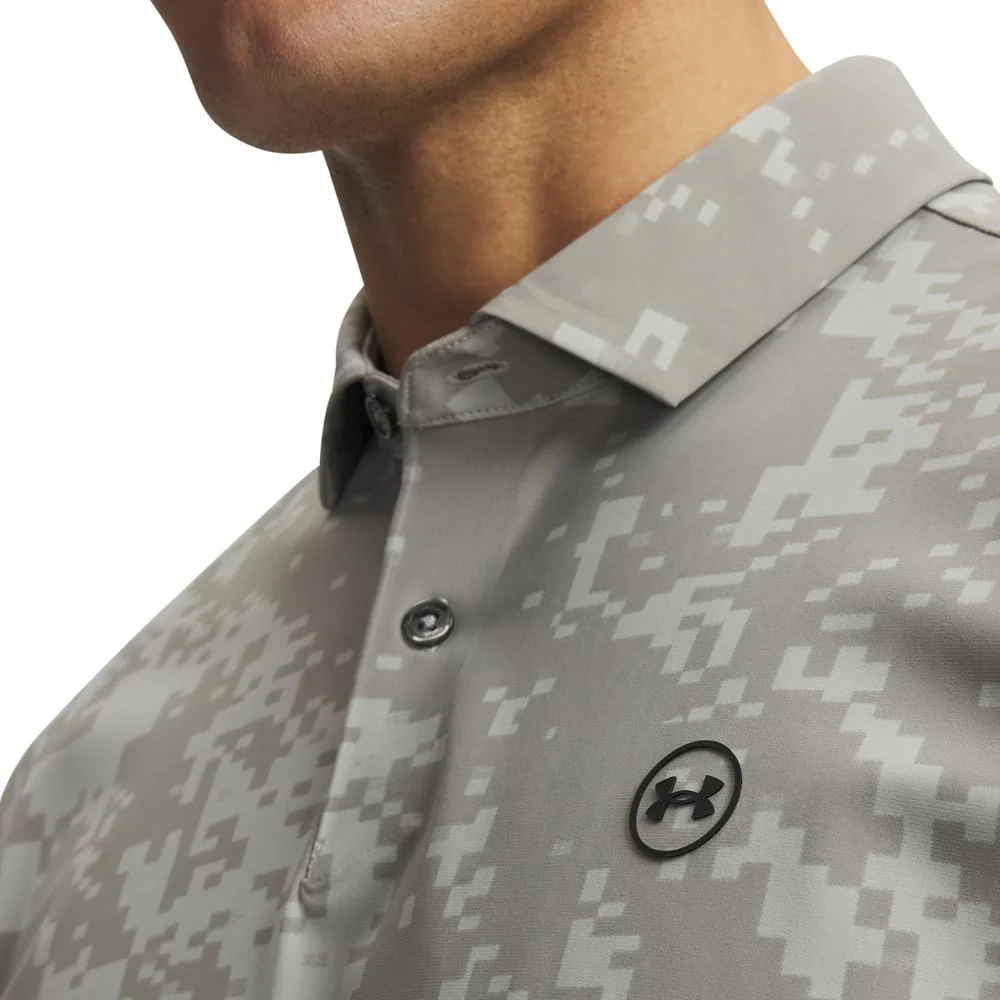 Under Armour Drive Chill Printed Polo Shirt - Titanium/Clay Green/Black - Image 3