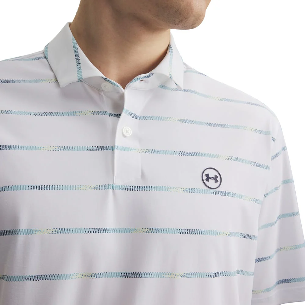 Under Armour Drive Chill Printed Polo Shirt - White/Blue Haze/Midnight Navy - Image 3