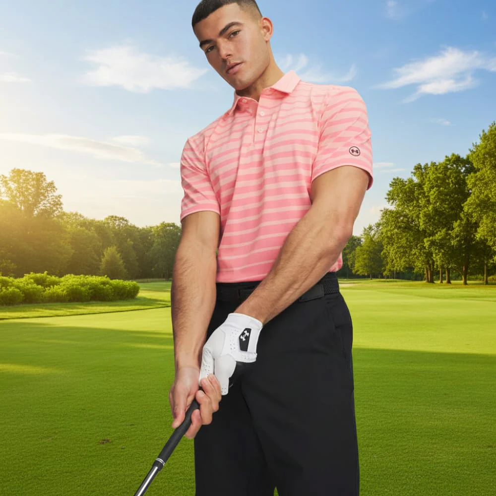 Under Armour ArmourDry Stripe Polo Shirt - Posh Pink/Midnight Navy - Image 4