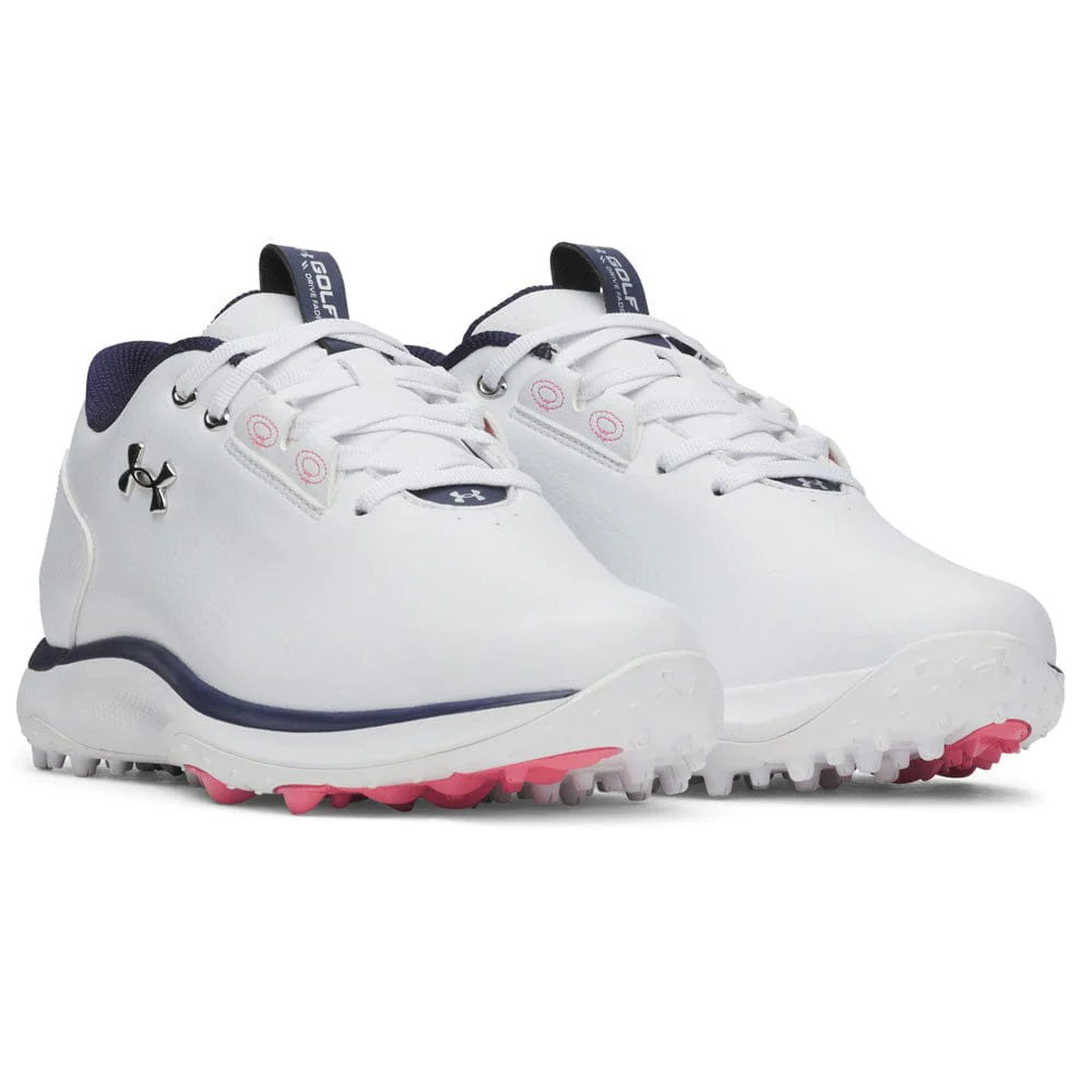 Under Armour Ladies Drive Fade 2 Waterproof Spikeless Shoes - White/White/Metallic Silver - Image 5
