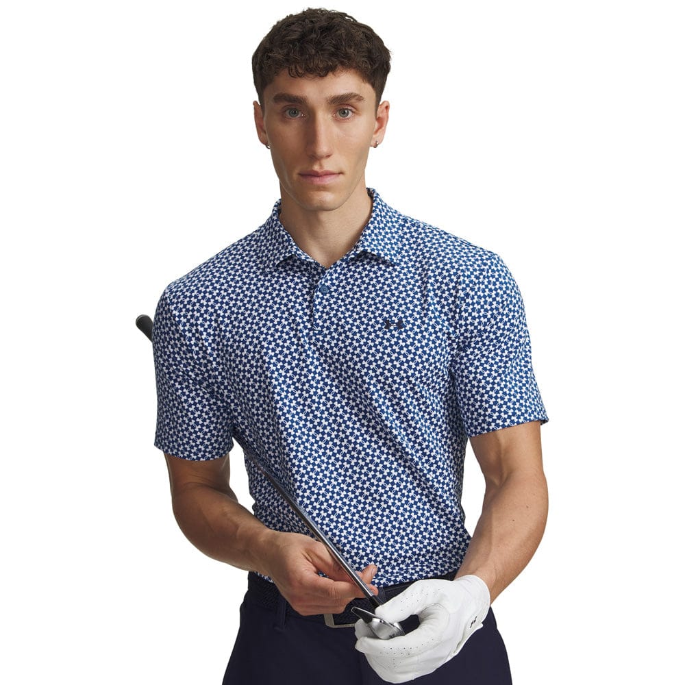 Under Armour T2G Printed Polo Shirt - Varsity Blue/White/Midnight Navy - Image 4