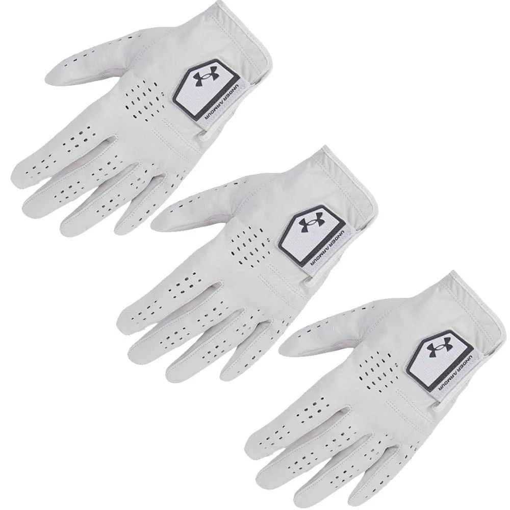 Under Armour Tour Leather Golf Glove - Castlerock/White - 3-Pack - Image 2